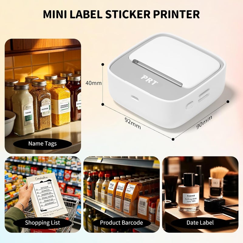 PRT Mini Sticker Printer, Portable Thermal Printer with 1 Roll Sticker Paper, Inkless Sticker Maker, Bluetooth Label Printer for Study Notes,Lists,Pictures,DIY Creations Printers for Home Use, Grey - Image 5